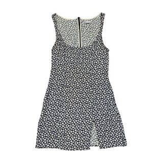 Reformation Navy Blue White Daisy‎ Floral Mini Dress Scoop Neck Slit Size 6